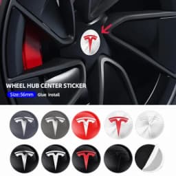 4Pcs 56mm Tesla Hub Cap Logo Stickers - Waterproof Durable Wheel Center Decals for Model 3/Y/S/X Car Protector Accessories