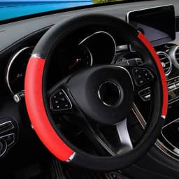 Leather Metal Strip Sporty Pop Car without Inner Rim Steering Wheel Cover Car Accessories Fit 14.5-15 Inches