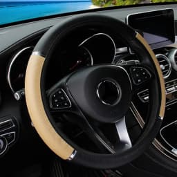 Leather Metal Strip Sporty Pop Car without Inner Rim Steering Wheel Cover Car Accessories Fit 14.5-15 Inches