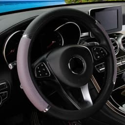 Leather Metal Strip Sporty Pop Car without Inner Rim Steering Wheel Cover Car Accessories Fit 14.5-15 Inches