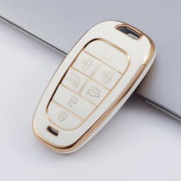 Gold Edge TPU Remote Key Fob Case Cover for Hyundai Sonata Nexo DN8 Santa Fe TM Tucson NX4 Staria Ioniq 7 Buttons Accessories