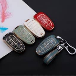 Gold Edge TPU Remote Key Fob Case Cover for Hyundai Sonata Nexo DN8 Santa Fe TM Tucson NX4 Staria Ioniq 7 Buttons Accessories