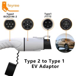 Feyree EV Charger Adapter Type2 IEC62196-2 to Type1 Car Charging Socket AC Charger Adapter 32A 1Phase 3.5KW 7KW Max Electric Car
