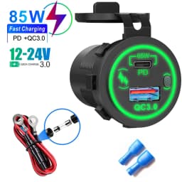 85W PD Type C/QC 3.0 USB Car Charger with Switch Fast Charge Socket Power Outlet Adapter Waterproof For 12V 24V Car Truck Boat