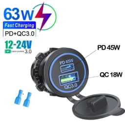 85W PD Type C/QC 3.0 USB Car Charger with Switch Fast Charge Socket Power Outlet Adapter Waterproof For 12V 24V Car Truck Boat