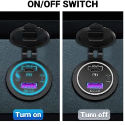 85W PD Type C/QC 3.0 USB Car Charger with Switch Fast Charge Socket Power Outlet Adapter Waterproof For 12V 24V Car Truck Boat