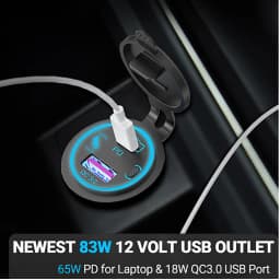 85W PD Type C/QC 3.0 USB Car Charger with Switch Fast Charge Socket Power Outlet Adapter Waterproof For 12V 24V Car Truck Boat