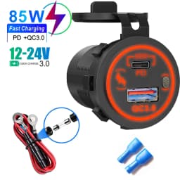 85W PD Type C/QC 3.0 USB Car Charger with Switch Fast Charge Socket Power Outlet Adapter Waterproof For 12V 24V Car Truck Boat