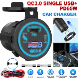 85W PD Type C/QC 3.0 USB Car Charger with Switch Fast Charge Socket Power Outlet Adapter Waterproof For 12V 24V Car Truck Boat