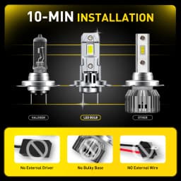 AUXITO 2Pcs 12V 30000LM H7 LED Headlight Bulb Canbus Error Free 6500K 70W High Power Best H7 LED 360 CSP Head Lamp Super Bright