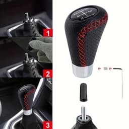 Universal 5 Speed Manual Leather Red Stitch Gear Shift Knob Car Gear Stick Shift Knob Lever Manual Transmission M8 M10 M12
