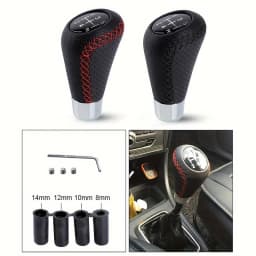 Universal 5 Speed Manual Leather Red Stitch Gear Shift Knob Car Gear Stick Shift Knob Lever Manual Transmission M8 M10 M12