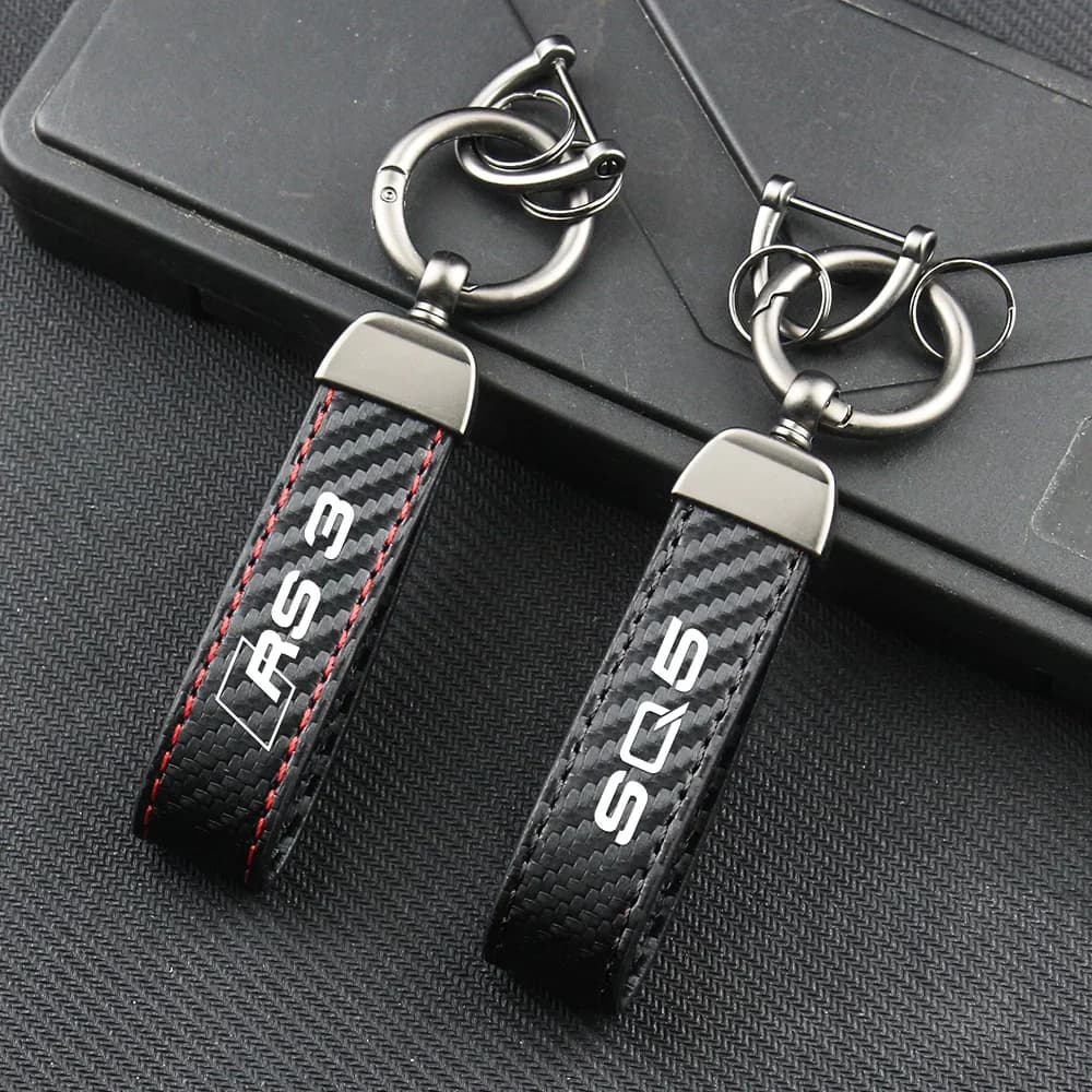 Car Keychain Carbon Fiber Leather Rope Car Ring Keychain Trinket Zinc Alloy for RS3 RS4 RS6 RS7 SQ2 SQ3 SQ4 SQ5 SQ7 TT Keyring