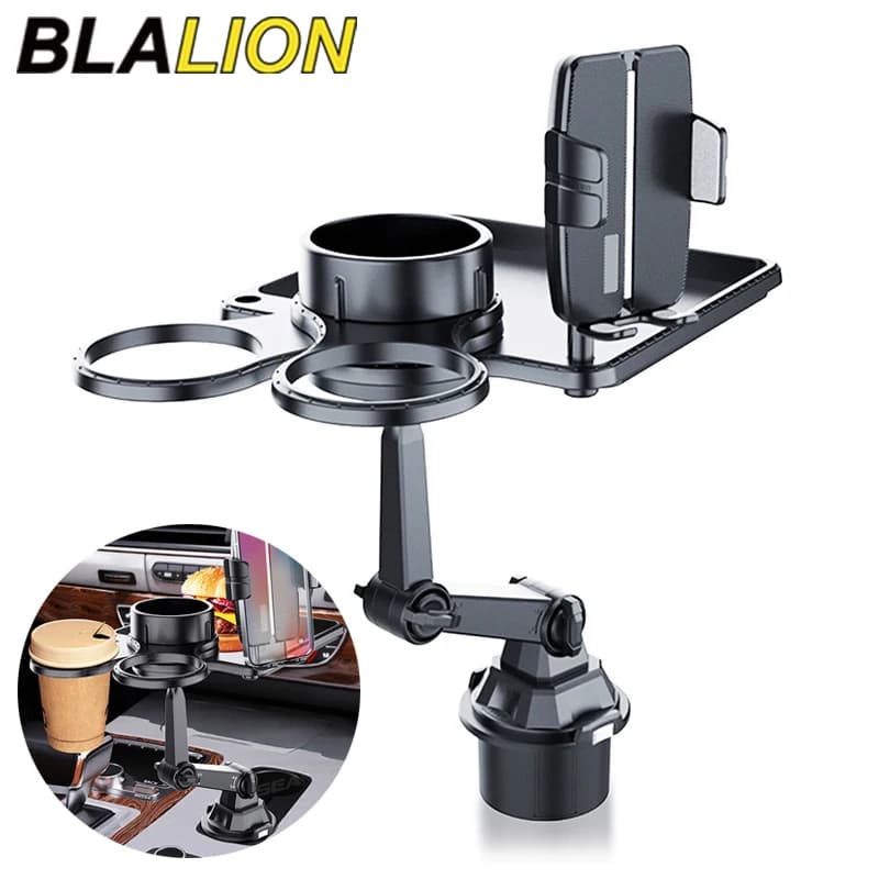 BLALION Car Dual Cup Holder Expander With Tray Phone Holder 360 Adjustable Table Slot Food Organized Tray Portable Drink Stand