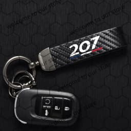 1PCS For Peugeot 106 107 206 207 French Tricolor Logo Carbon Fiber Textured Leather Car Keychain Horseshoe Buckle Key Chain