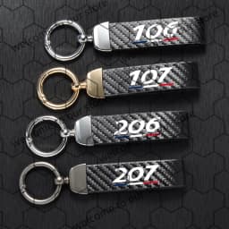 1PCS For Peugeot 106 107 206 207 French Tricolor Logo Carbon Fiber Textured Leather Car Keychain Horseshoe Buckle Key Chain