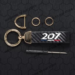 1PCS For Peugeot 106 107 206 207 French Tricolor Logo Carbon Fiber Textured Leather Car Keychain Horseshoe Buckle Key Chain