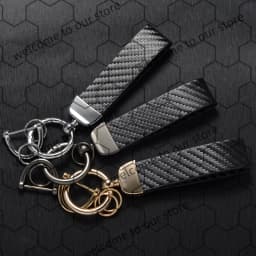 1PCS For Peugeot 106 107 206 207 French Tricolor Logo Carbon Fiber Textured Leather Car Keychain Horseshoe Buckle Key Chain