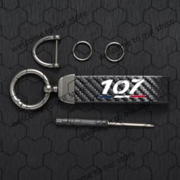 1PCS For Peugeot 106 107 206 207 French Tricolor Logo Carbon Fiber Textured Leather Car Keychain Horseshoe Buckle Key Chain