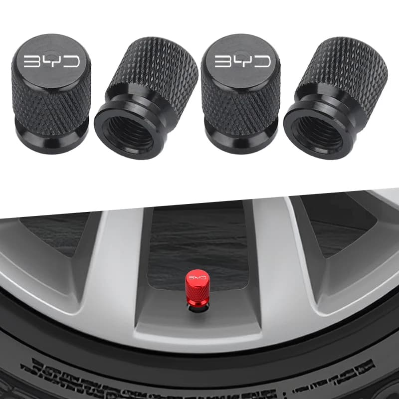 4Pcs Car Wheel Tire Valve Caps Tyre Stem Cover Airdust Waterproof for BYD Shark 6 Qin Plusdmi Atto 3 Han EV Dolphin Yuan Plus