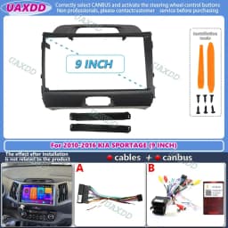 UAXDD 2 Din Car For 2010-2016 Kia SPORTAGE 9INCH Android navigation frame GREY panel fascia Kit cable video harness adapter DVD