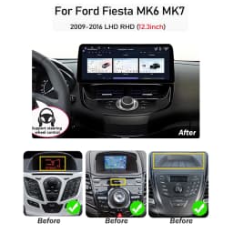 12.3 inch Car Radio For Ford Fiesta MK6 MK7 2009-2016 LHD RHD Android Multimedia Video Player GPS Wireless Carplay QLED Screen