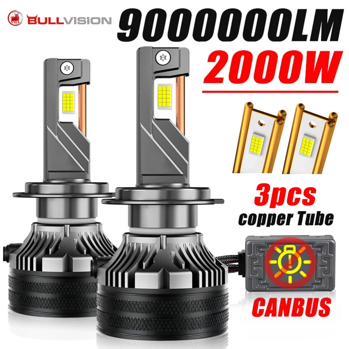 2000W H7 H11 LED Headlight 9000000LM Led Canbus Car Lamps H1 H4 H8 9005 9006 HB3 HB4 9012 HIR2 Fog Lamps Car Light 3 Copper Tube