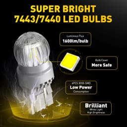 2x AUXITO T20 7443 7440 W21W W21/5W LED Bulb DRL Parking Reverse Lamp Stop Brake Signal Light White/Red/Yellow 12V 360° Lighting