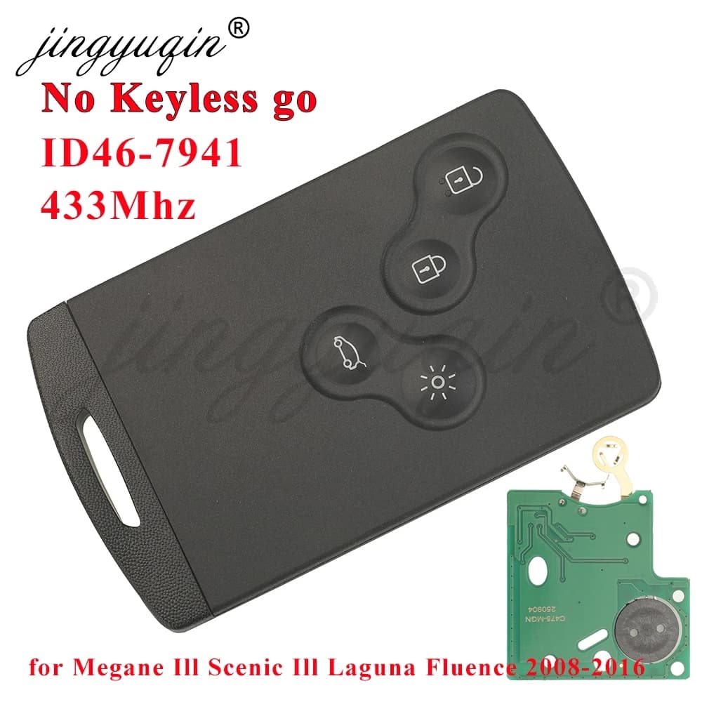 jingyuqin for Renault Megane Ill Scenic Ill Laguna Fluence 2008-2016 Car Remote Key ID46 PCF7941 4BT No-KeylessGo +Emergency Key