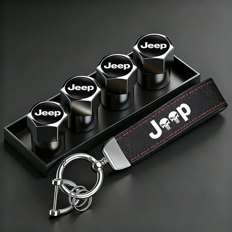 Car Tire Wheel Valve Caps Cover Suede Car Key Chain Ring Keychain For Jeep Grand Cherokee Wrangler JK Gladiator Compass Patriot