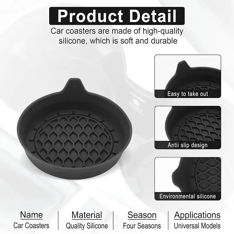 4pcs Car Silicone Cup Holder, Universal Round Car Interior Storage Compartment Anti-Slip Mat