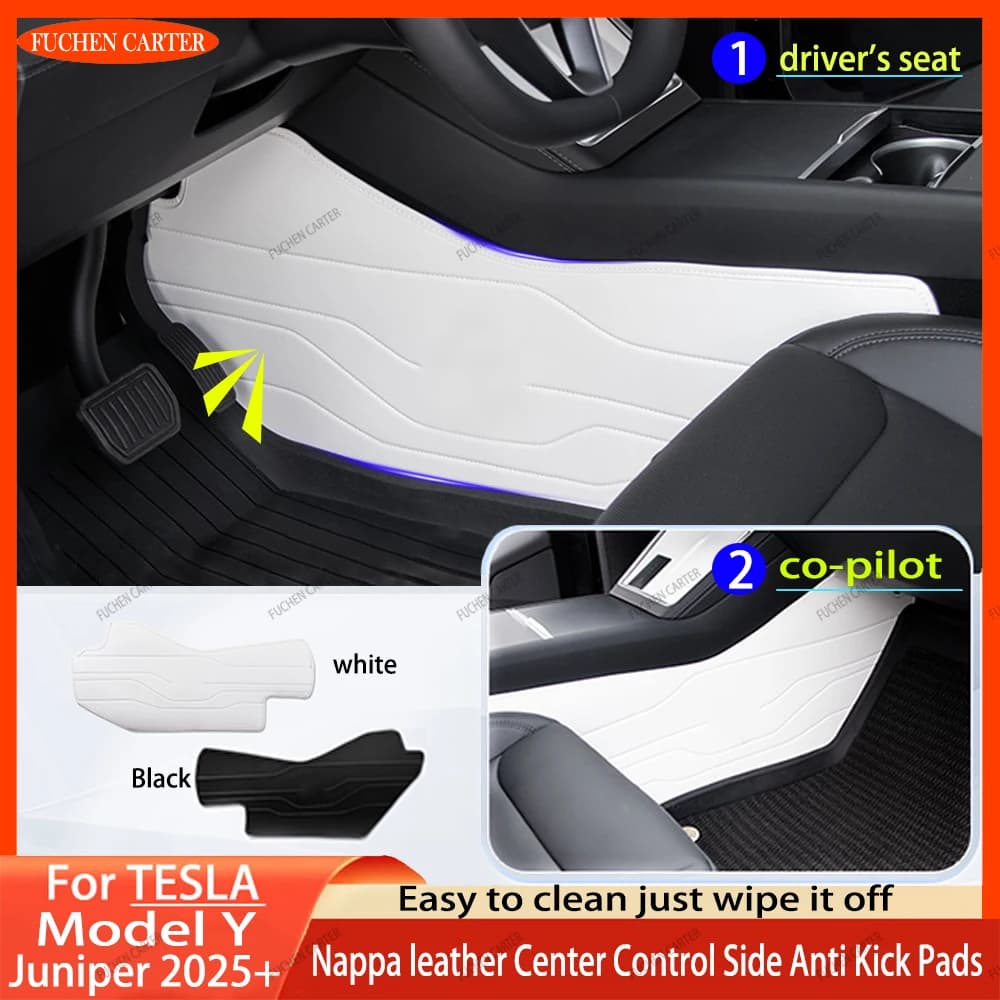 For Tesla Model Y Juniper 2025 brand-new design Nappa leather Side Defense Kick Pad Central Control Protective Foot Pad Interior