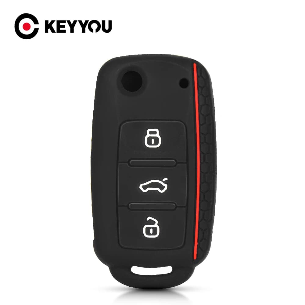 KEYYOU Protective Silicone Car Key Case for Volkswagen Sagitar/Polo/Golf/Bora/Tiguan/TOUAREG/Phaeton/SEAT/Skoda Key Fob Cover
