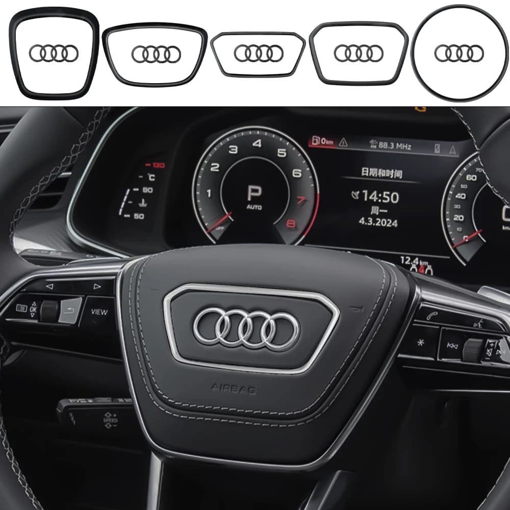 Car Steering Wheel Center Emblem Logo Stickers Trim Frame Decor Ring Cover For AUDI A3 A4 A5 A6L A4L A8 Q5 Q3 Q7 Q8 Accessories