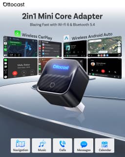 Ottocast Mini Core Wireless CarPlay & Android Auto Adapter 2in1 Fast Connect Dongle Plug & Play USB Auto Reconnect WiFi 6 BT5.4