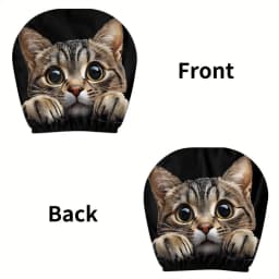 Two Cartoon Big-Eyed Cute Cat Printed Car Headrest Covers, Easy to Install And Washable
