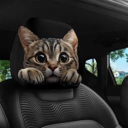 Two Cartoon Big-Eyed Cute Cat Printed Car Headrest Covers, Easy to Install And Washable