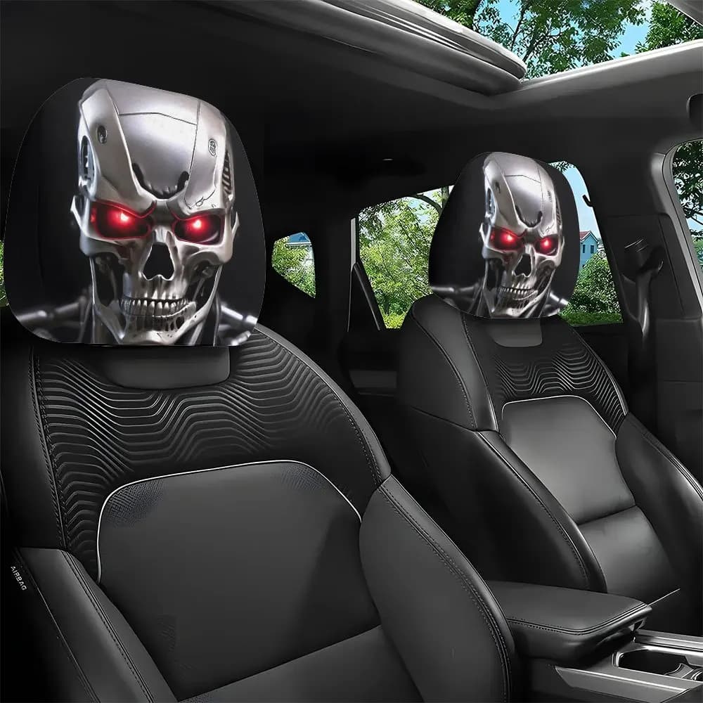 2Pcs Terminator Robot Print Car Headrest Covers Unfilled Design HD 3D Digital Printing Universal Unique Auto Head Rest Protector
