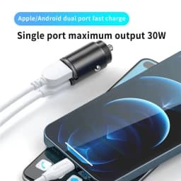 Car 100-200W Dual Port Mini USB Charger Ultra Fast Charging Cigarette Lighter Socket 12-24V Aluminum Cell Phone Charging Adapter