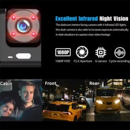 Front and Built-in Car DVR Camera with 1080P Front and 720P Rear Recording,140° Wide-Angle Lens,Night Vision,HD Dashboard Camera