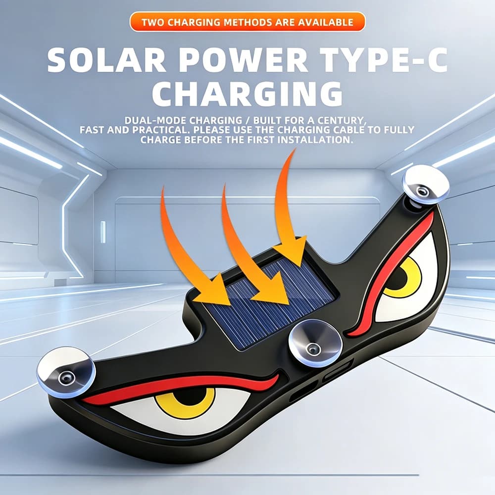 Solar Powered Car Neon Light Wireless Cool DEMON EYE Led Ambient Light Suction Cup USB Rechargeable Atmosphere Breathing Lamp 