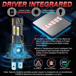 Bullvision H7 Socket Base LED Car Headlight 300W High Power Turbo Bulb 6000K 3 Sides Chip Mini Led Light Wireless with Fan 12V