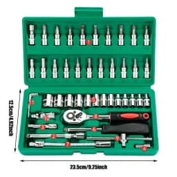 46PCS 1/4 Inch Drive Socket Set Metric Ratchet Wrench Mechanic Tool Kit with Hex Bit Sockets for Auto Repair Household Maintenan