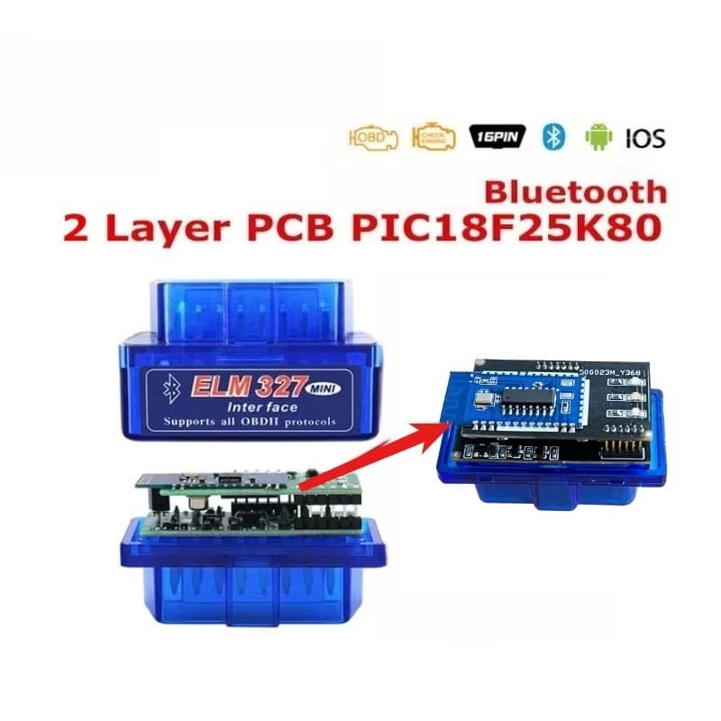 Super Mini ELM327 Bluetooth V1.5 Auto Code Reader Dual PCB Works with Android Symbian 2Layer Hardware PIC18F25K80 Chip