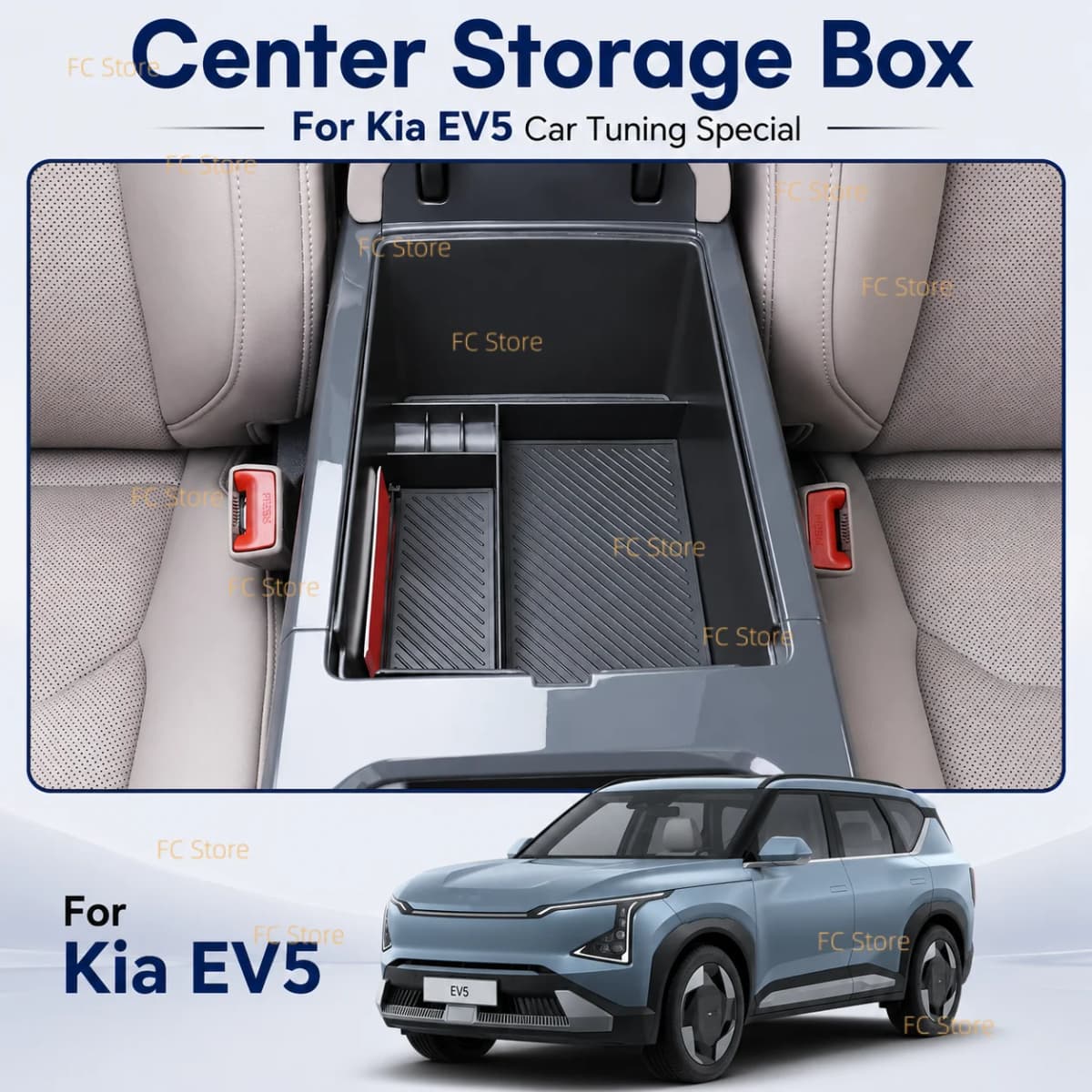 For Kia EV5 Central Armrest Storage Box for Kia Center Console Organizer Storage Box Container Holder Tray Accessories Parts Rep
