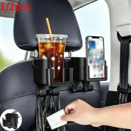 1/2PCS Car Seat Back Storager Hook With Cup Holder Phone Holder Car Headrest Organizer for Drinks, Bags Saving Space