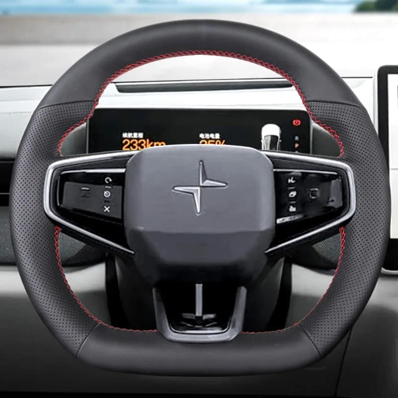 Hand-stitched Black Leather Interior for Volvo Polestar4 2023-2026 Car Steering Wheel Cover Car Decoration Accessories