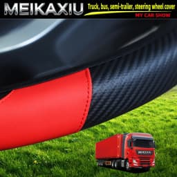 Adjustable Carbon Fiber PU Leather Steering Wheel Cover for Truck Van Bus - Multiple Sizes 40cm/42cm/45cm/47cm/50cm - Automotive