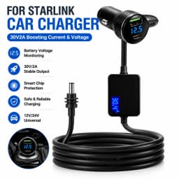 For Starlink Mini Car Charger 12V-24V to 30V 2A Step Up Converter With Digital Voltage QC3.0+PD Power Adapter Auto Accessories