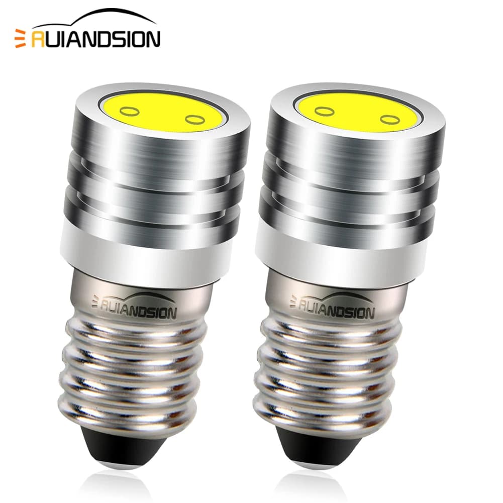 RUIANDSION 2PCS E10 LED Bulb COB 2W DC 3V 6V 12V Instrument Indicator Bulb for Old Fashioned Flashlight Bulbs